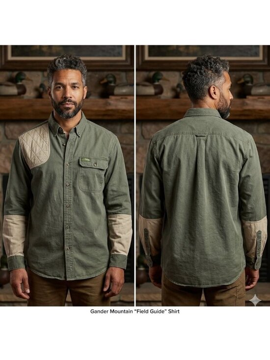 Gander Mountain Other - Gander Mountain Mens Shooting Shirt L Quilted Shoulder Long Sleeve Button Down